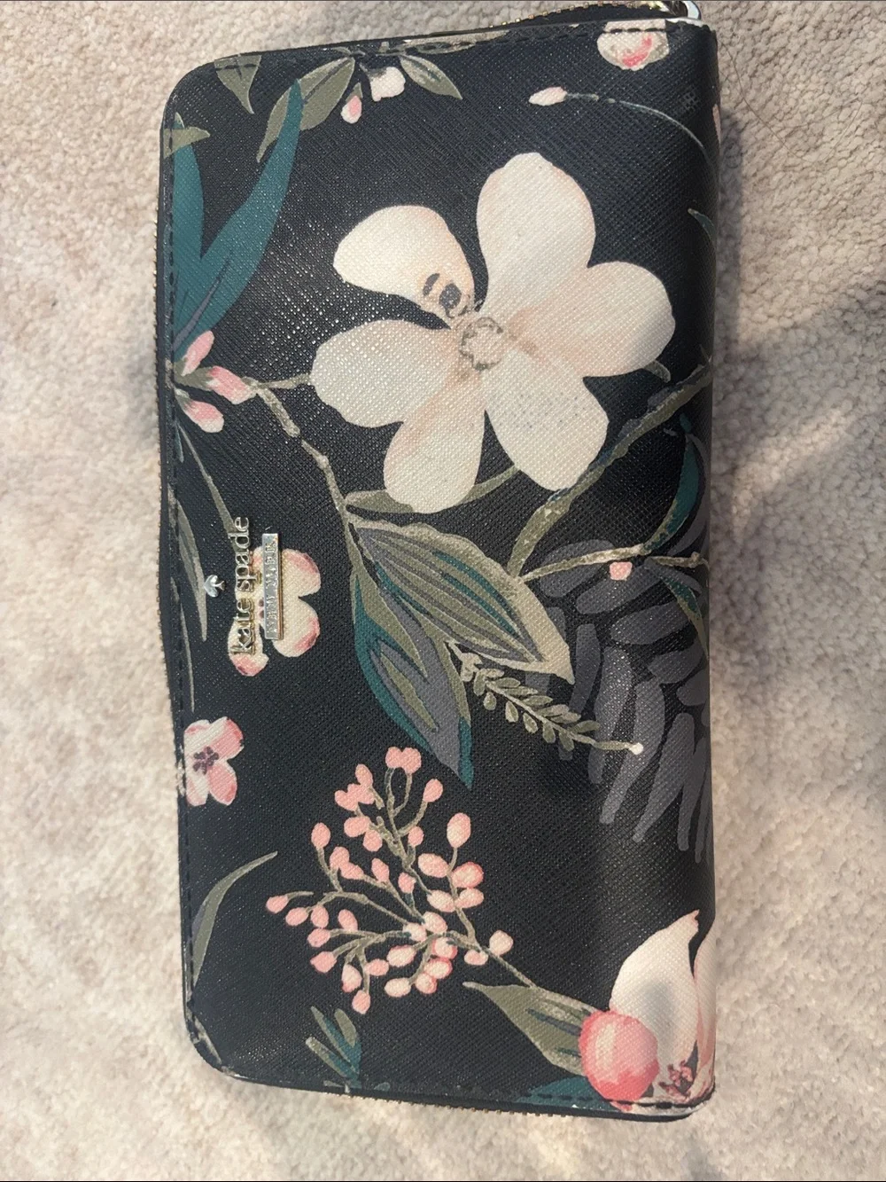 kate spade Black Floral Zip-Around Continental Wallet